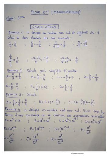 fiche maths 1 Calcul Littéral(3ieme) by Tehua.pdf
