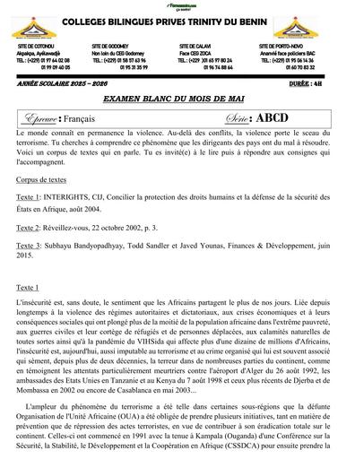 2eme EXAMEN BLANC INTERNE  français Tle ABCD 2026 BY TEHUA