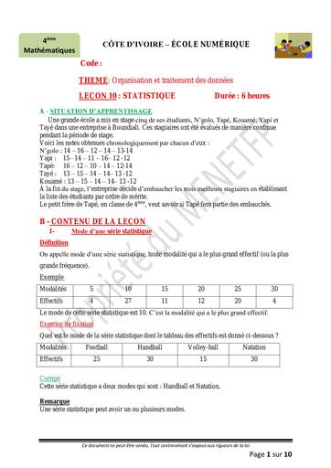 4e Maths lecon 8 Statistiques