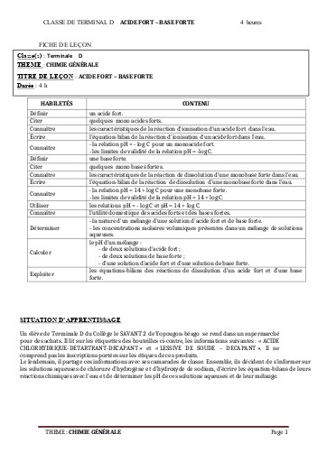 FCICHE DE COURS PC Tle CD L2  ACIDE FORT   BASE FORTE by TEHUA