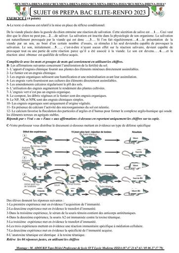 Sujet 08 prepa BAC elite renfo 2023 by Tehua