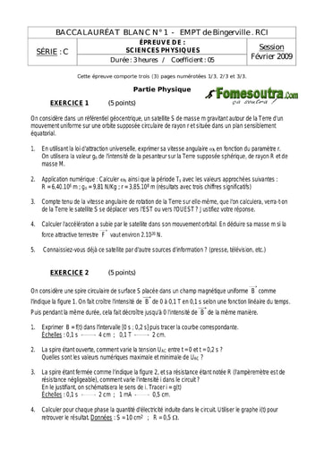 Sujet de Physique-Chimie BAC blanc 2009 série C EMPT Bingerville