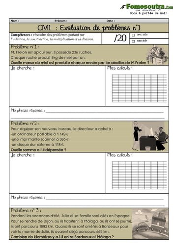 Évaluation de problème (1) niveau CM1