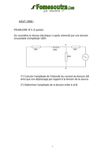 Sujet de Physique chimie ASECNA aout 1998 I et II