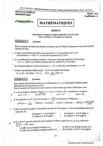 Proposition de correction MATHS SERIE D BAC 2024 BY TEHUA