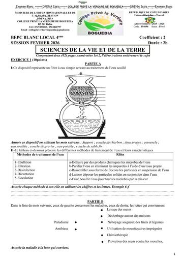 EXAMEN BLANC 2026 DRENA ISSIA SUJET SVT 4ième (SUJET) by TEHUA