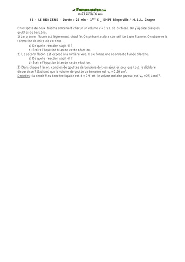 Interrogation (1) de Chimie 1ère C EMPT Bingerville