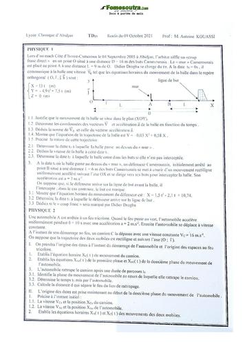 Sujet de Physique-Chimie Terminale D Lycée Classique Abidjan 2021-2022