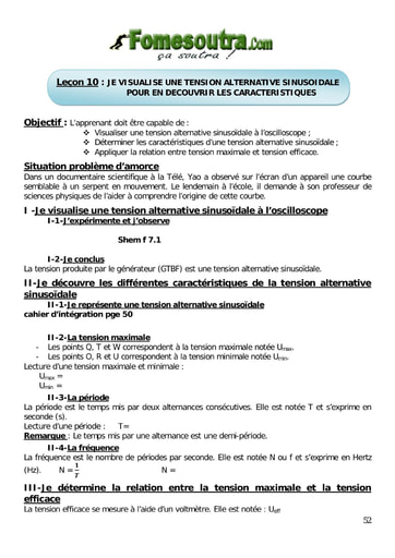 La tension alternative sinusoïdale - Physique 4eme