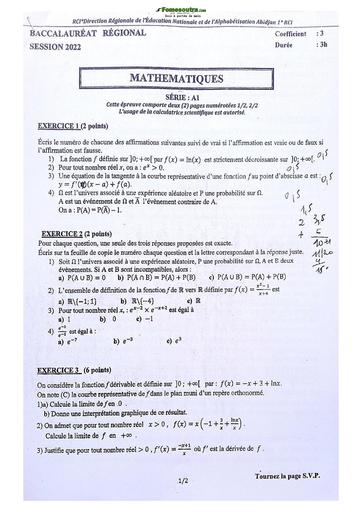 Sujet Prépas Mathématiques Lycée Classique Abidjan Terminale A 2022-2023