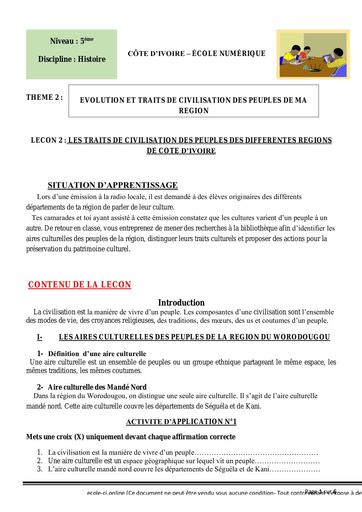 5ème H4 Les traits de civilisation des peuples des différentes régions de Côte dIvoire