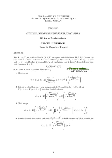 Sujet de Calcul numérique ISE option maths 2005 (ENSEA)
