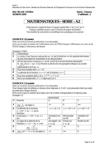 Sujet maths Bac Blanc UEMOA serie A21 190512