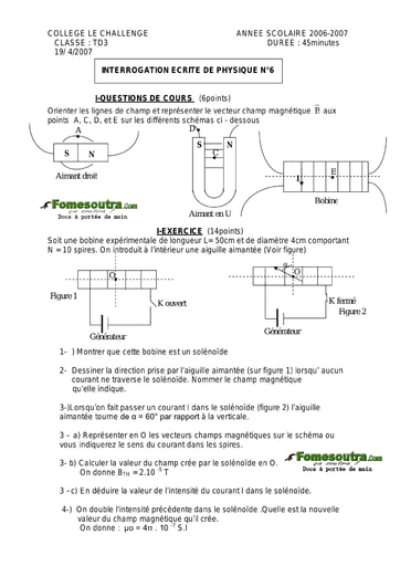 Interrogation 17 de Physique niveau Terminale D