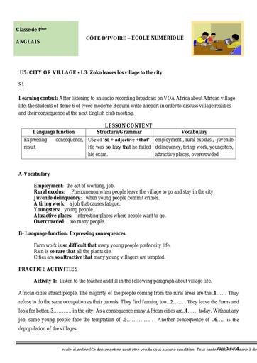 UNIT 5 LESSON 3 4è ANGLAIS ACHEVE