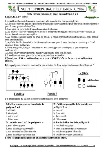 Sujet 10 prepa BAC D ELITE RENFO 2024 SVT by Tehua