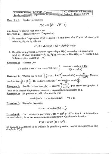 Analyse 1 Fiche 5 2018 2019 Corrige BY TEHUA