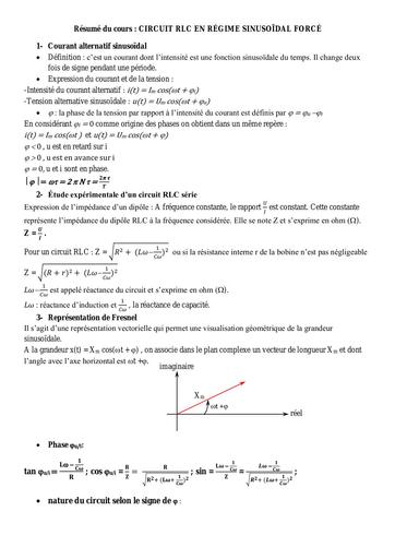 Résumé de cours Physique Tle D RLC by Tehua