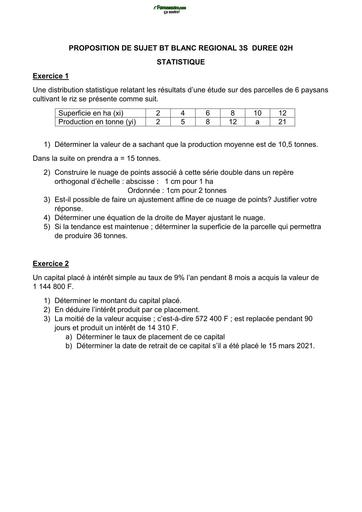 SUJET BT BLANC REGIONAL Maths STATISTIQUES 2 by Tehua