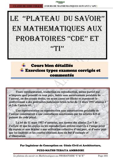 COURS MATHS APC 1ière C&D PLATEAU DU SAVOIR BY TEHUA