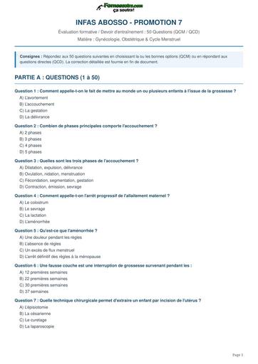 INFAS Devoir 50 Questions sans correction GYNECO BY TEHUA