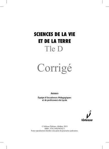 CORRIGE CAHIER vallesse SVT Tle D by Tehua