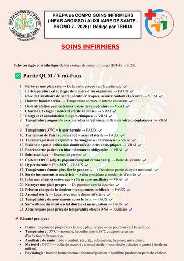 INFAS Compo 2025  soins infirmiers en ligne CORRIGE BY TEHUA