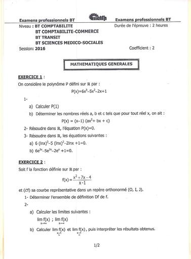 CC16 BT TERT compta commerce maths générale 2016 by Tehua
