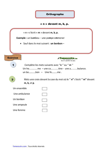 « n » devant m, b, p - Cours CE1