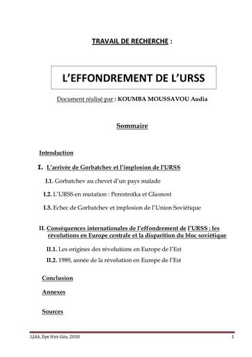 Cours d'histoire Effondrement de L'Urss Tle A by Tehua