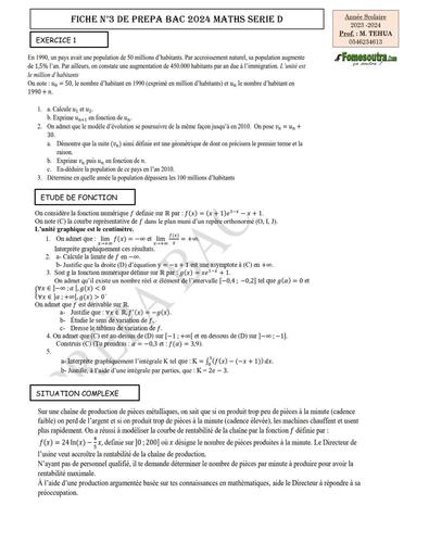 FICHE 3 PREPA BAC 2024 MATHS SERIE D by Tehua
