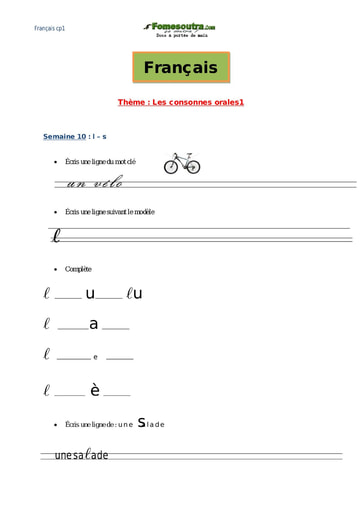 Les consonnes orales (1) - Cours Français CP1