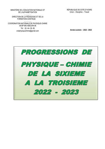 PHYSIQUE CHIMIE Progressions 2022 2023