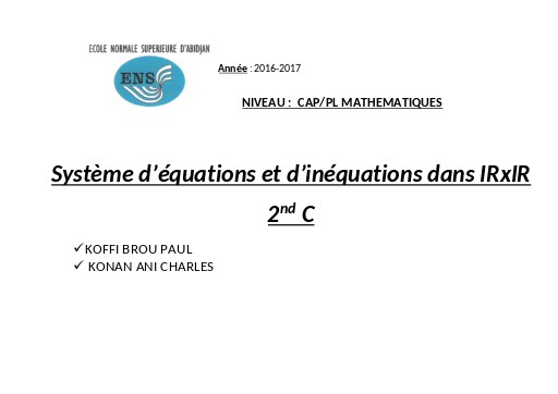 2nd C SYSTEMES D EQUATIONS ET D INEQUATIONS DANS IRxIR
