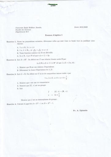 Examen1 Algèbre 1 MI L1 Aanaba by TEHUA