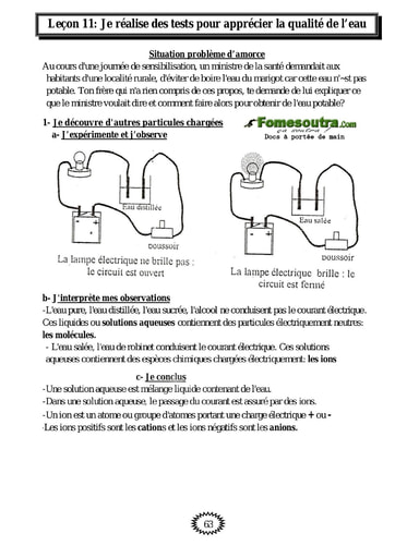 Je réalise des tests pour apprécier la qualité de l’eau - Chimie 4eme