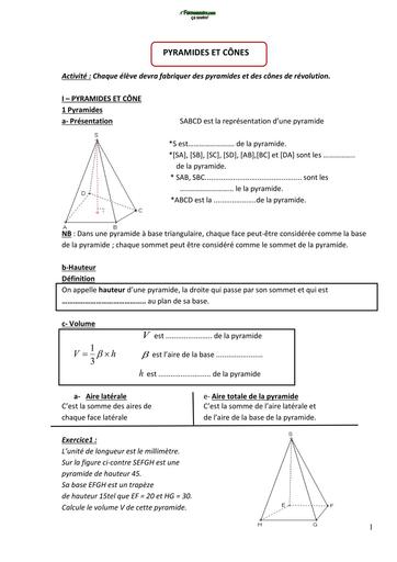SUPPORT DE COURS MATHS 3ième PYRAMIDE ET CONE BY TEHUA