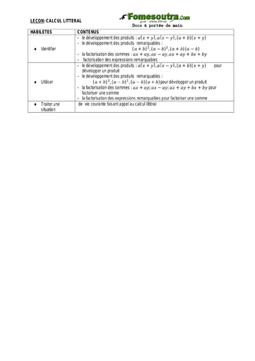 Calcul Littéral - Guide pédagogique Maths 4ème