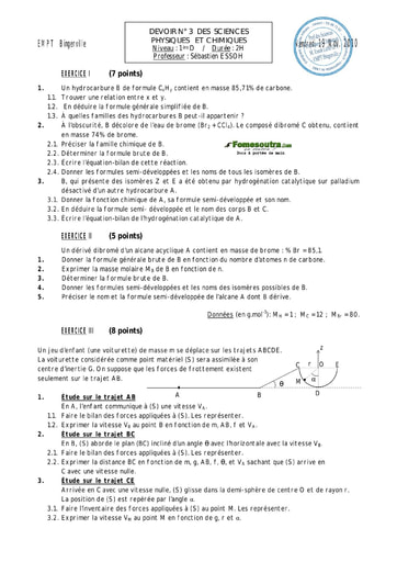 Devoir (6) de Physique-chimie 1ère D EMPT Bingerville