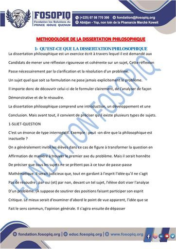 PREPAR PHILO AVEC FOSOPIQ 2024 METHODOLOGIE DE DISSERTATION by Tehua