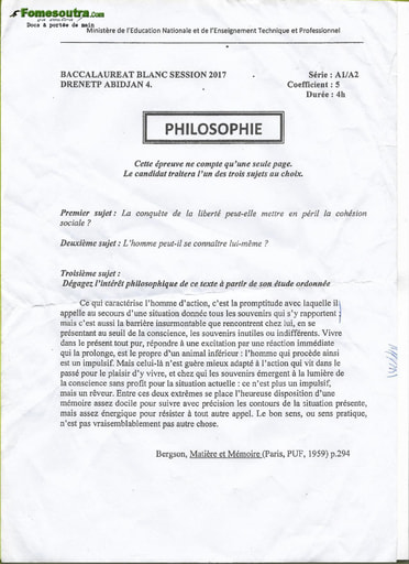 Sujet de Philosophie BAC blanc serie A1 et A2 2017 - DREN Abidjan 4