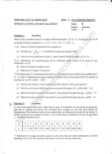 MATHS SUJET ET CORRIGE BAC D 2004 GABON SERIE D DJAHASHIKAN