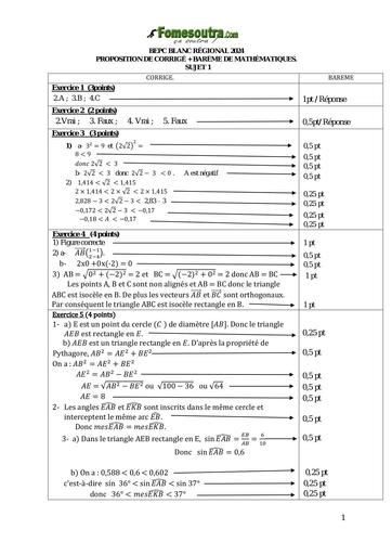 Sujet 2024 BEPC blanc Corrigé et barème Maths dren Bouaflé by Tehua