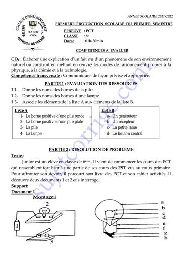 SUJET 1ER DEVOIR DU 1ER S PCT 6ÈME 2021-2022 COLLEGE D'ENSEIGNEMENT GENERAL DE PERMA by Tehua.pdf