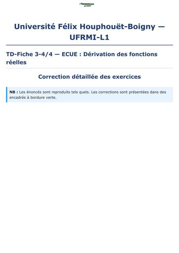 MATHS SUP FICHE DE TD ANALYSE L1 SUJET+CORRIGE UFHB BY TEHUA