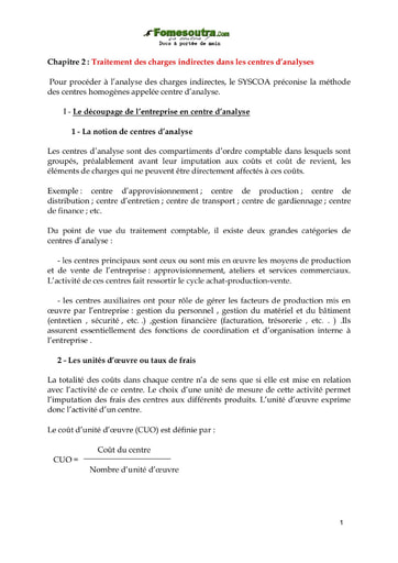 Traitement des charges indirectes dans les centres d’analyses - Comptabilité analytique 2ème année