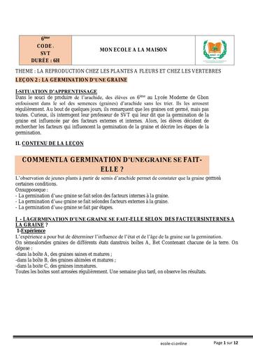 SVT 6ème L2 LA GERMINATION DES GRAINES