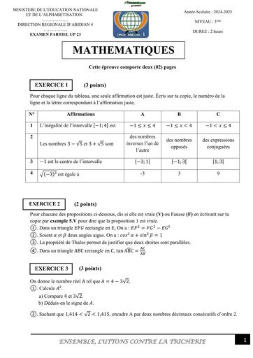 COMPOSITION GENERAL 2025 MATHS NIVEAU 3ième UP23 BY TEHUA