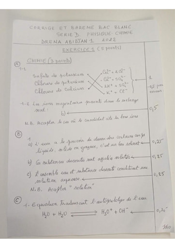 Corrigé et barème PC TLE D bac blanc Abidjan 1 2022