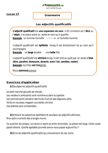 Les adjectifs qualificatifs - Cours CM1